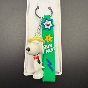 Snoopy Keychain Run Fast Rubber Charm Blue Red Yellow Hat Green Strap